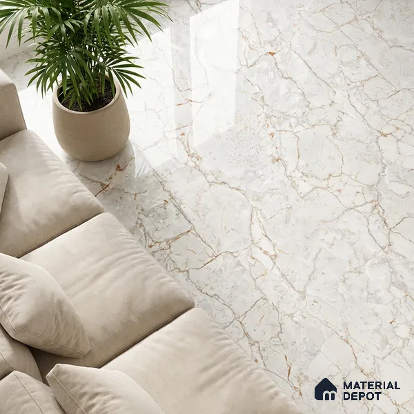 Marble Look Wall & Floor Tile TL 08948 | Glossy Finish 4 ft x 2 ft Vitrified Tile - 9 mm | Suitable For Kitchen, Bathroom, Bedroom & Office