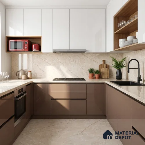 Marble Look Wall & Floor Tile TL 08951 | Glossy Finish 4 ft x 2 ft Vitrified Tile - 9 mm | Suitable For Kitchen, Bathroom, Bedroom & Office