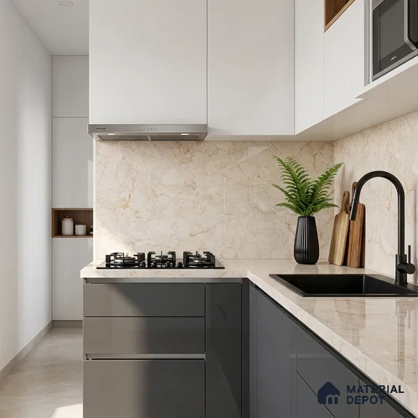 Marble Look Wall & Floor Tile TL 08953 | Glossy Finish 4 ft x 2 ft Vitrified Tile - 9 mm | Suitable For Kitchen, Bathroom, Bedroom & Office