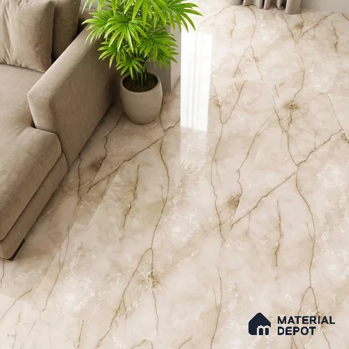 Marble Look Wall & Floor Tile TL 08956 | Glossy Finish 4 ft x 2 ft Vitrified Tile - 9 mm | Suitable For Kitchen, Bathroom, Bedroom & Office