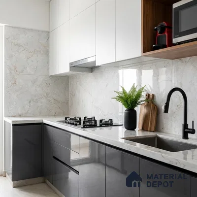 Marble Look Wall & Floor Tile TL 08959 | Glossy Finish 4 ft x 2 ft Vitrified Tile - 9 mm | Suitable For Kitchen, Bathroom, Bedroom & Office