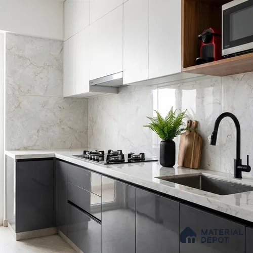 Marble Look Wall & Floor Tile TL 08959 | Glossy Finish 4 ft x 2 ft Vitrified Tile - 9 mm | Suitable For Kitchen, Bathroom, Bedroom & Office