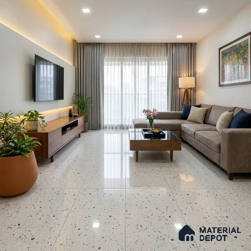 Terrazzo Wall & Floor Tile TL 08963 | Glossy Finish 4 ft x 2 ft Vitrified Tile - 9 mm | Suitable For Kitchen, Bathroom, Bedroom & Office