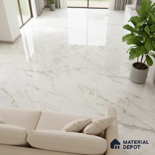 Marble Look Wall & Floor Tile TL 08975 | Glossy Finish 4 ft x 2 ft Vitrified Tile - 9 mm | Suitable For Kitchen, Bathroom, Bedroom & Office
