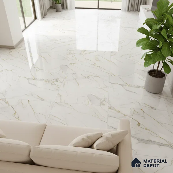 Marble Look Wall & Floor Tile TL 08975 | Glossy Finish 4 ft x 2 ft Vitrified Tile - 9 mm | Suitable For Kitchen, Bathroom, Bedroom & Office