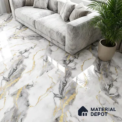 Marble Look Wall & Floor Tile TL 08976 | Glossy Finish 4 ft x 2 ft Vitrified Tile - 9 mm | Suitable For Kitchen, Bathroom, Bedroom & Office