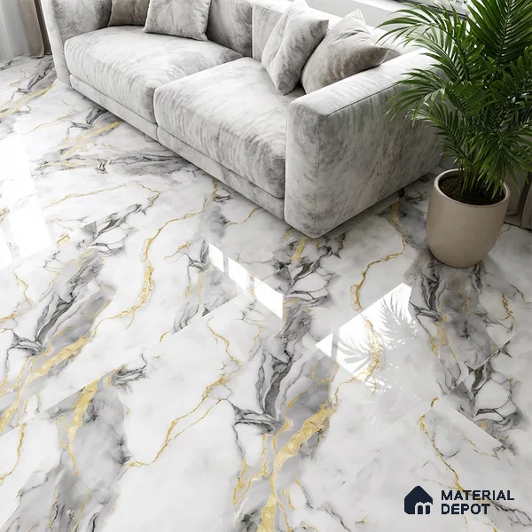 Marble Look Wall & Floor Tile TL 08976 | Glossy Finish 4 ft x 2 ft Vitrified Tile - 9 mm | Suitable For Kitchen, Bathroom, Bedroom & Office