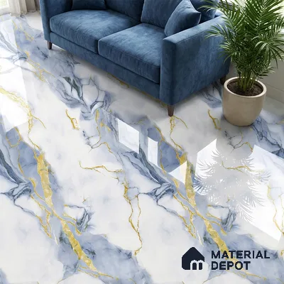 Marble Look Wall & Floor Tile TL 08977 | Glossy Finish 4 ft x 2 ft Vitrified Tile - 9 mm | Suitable For Kitchen, Bathroom, Bedroom & Office