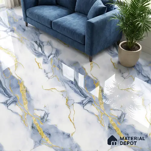 Marble Look Wall & Floor Tile TL 08977 | Glossy Finish 4 ft x 2 ft Vitrified Tile - 9 mm | Suitable For Kitchen, Bathroom, Bedroom & Office