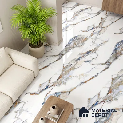 Marble Look Wall & Floor Tile TL 08978 | Glossy Finish 4 ft x 2 ft Vitrified Tile - 9 mm | Suitable For Kitchen, Bathroom, Bedroom & Office