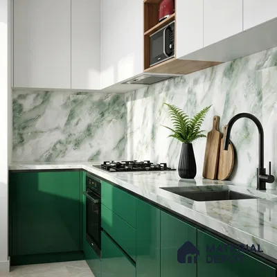 Marble Look Wall & Floor Tile TL 08979 | Glossy Finish 4 ft x 2 ft Vitrified Tile - 9 mm | Suitable For Kitchen, Bathroom, Bedroom & Office