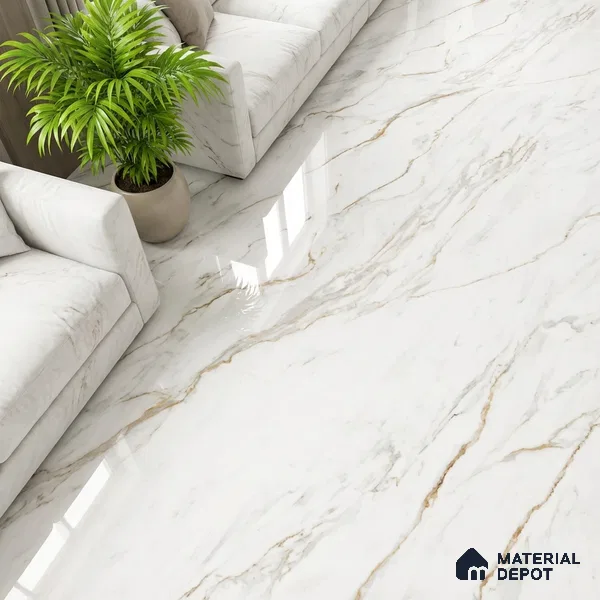 Marble Look Wall & Floor Tile TL 08980 | Glossy Finish 4 ft x 2 ft Vitrified Tile - 9 mm | Suitable For Kitchen, Bathroom, Bedroom & Office
