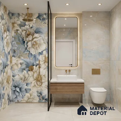 Floral Wall Tile TL 08981 | Glossy Finish 4 ft x 2 ft Vitrified Tile - 9 mm | Suitable For Kitchen, Bathroom, Bedroom & Office