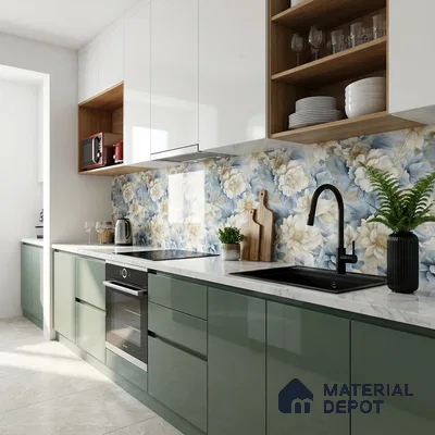 Floral Wall Tile TL 08981 | Glossy Finish 4 ft x 2 ft Vitrified Tile - 9 mm | Suitable For Kitchen, Bathroom, Bedroom & Office