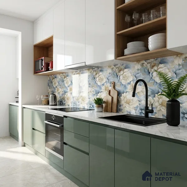 Floral Wall Tile TL 08981 | Glossy Finish 4 ft x 2 ft Vitrified Tile - 9 mm | Suitable For Kitchen, Bathroom, Bedroom & Office