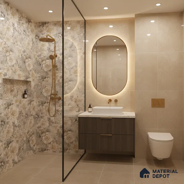 Floral Wall Tile TL 08982 | Glossy Finish 4 ft x 2 ft Vitrified Tile - 9 mm | Suitable for Bathroom, Accent/Feature Wall, Bedroom