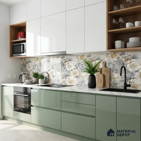 Floral Wall Tile TL 08982 | Glossy Finish 4 ft x 2 ft Vitrified Tile - 9 mm | Suitable for Bathroom, Accent/Feature Wall, Bedroom