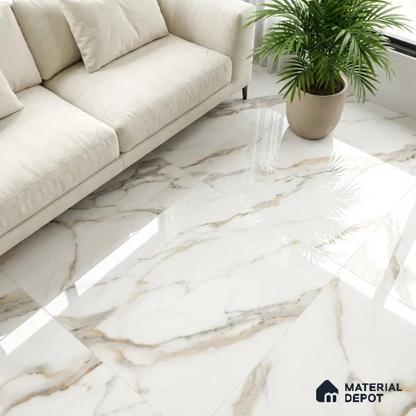 Marble Look Wall & Floor Tile TL 08985 | Glossy Finish 4 ft x 2 ft Vitrified Tile - 9 mm | Suitable For Kitchen, Bathroom, Bedroom & Office