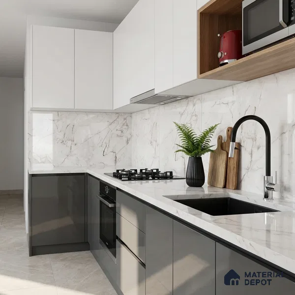 Marble Look Wall & Floor Tile TL 08987 | Glossy Finish 4 ft x 2 ft Vitrified Tile - 9 mm | Suitable For Kitchen, Bathroom, Bedroom & Office