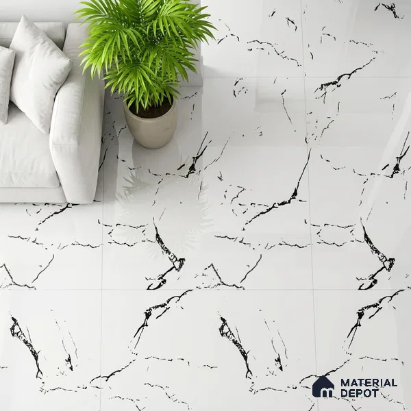 Marble Look Wall & Floor Tile TL 09036 | Glossy Finish 4 ft x 2 ft Vitrified Tile - 9 mm | Suitable For Kitchen, Bathroom, Bedroom & Office