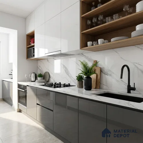 Marble Look Wall & Floor Tile TL 09040 | Glossy Finish 4 ft x 2 ft Vitrified Tile - 9 mm | Suitable For Kitchen, Bathroom, Bedroom & Office