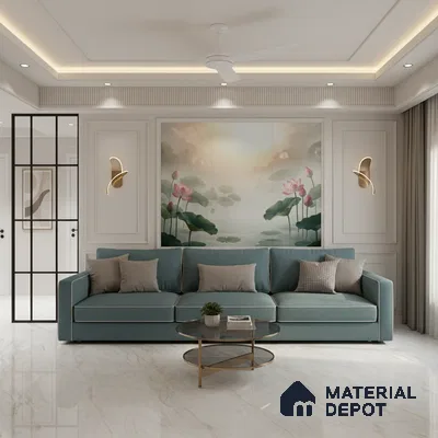 White Marble Floor & Wall Tile TL 09042 Grande Lazio Pearl Endless 6 ft x 4 ft Glossy Finish Vitrified Large Format Tile - 9 mm | Random 3 | Suitable for Living Room, Bedroom, Bathroom | Adhesive and Spacers Must be Used During Installation