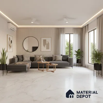 White Marble Floor & Wall Tile TL 09043 B Grande Pratonix Endless 6 ft x 4 ft Matte Finish Vitrified Large Format Tile - 9 mm | Random 3 | Suitable for Living Room, Bedroom, Bathroom | Adhesive and Spacers Must be Used During Installation