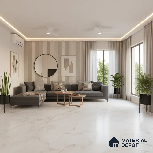 White Marble Floor & Wall Tile TL 09043 B Grande Pratonix Endless 6 ft x 4 ft Matte Finish Vitrified Large Format Tile - 9 mm | Random 3 | Suitable for Living Room, Bedroom, Bathroom | Adhesive and Spacers Must be Used During Installation