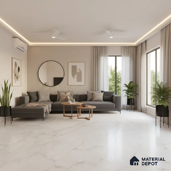 White Marble Floor & Wall Tile TL 09043 B Grande Pratonix Endless 6 ft x 4 ft Matte Finish Vitrified Large Format Tile - 9 mm | Random 3 | Suitable for Living Room, Bedroom, Bathroom | Adhesive and Spacers Must be Used During Installation