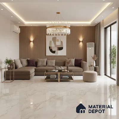 White Marble Floor & Wall Tile TL 09043 Grande Pratonix Endless 6 ft x 4 ft Glossy Finish Vitrified Large Format Tile - 9 mm | Random 3 | Suitable for Living Room, Bedroom, Bathroom | Adhesive and Spacers Must be Used During Installation