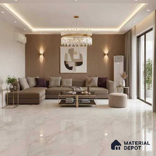 White Marble Floor & Wall Tile TL 09043 Grande Pratonix Endless 6 ft x 4 ft Glossy Finish Vitrified Large Format Tile - 9 mm | Random 3 | Suitable for Living Room, Bedroom, Bathroom | Adhesive and Spacers Must be Used During Installation