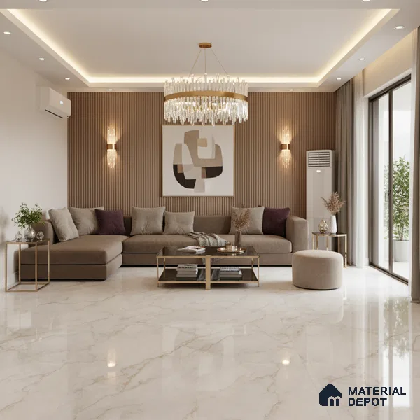 White Marble Floor & Wall Tile TL 09043 Grande Pratonix Endless 6 ft x 4 ft Glossy Finish Vitrified Large Format Tile - 9 mm | Random 3 | Suitable for Living Room, Bedroom, Bathroom | Adhesive and Spacers Must be Used During Installation