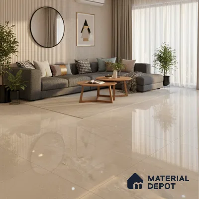 Beige Marble Floor & Wall Tile TL 09045 B Grande Imperial Beige Endless 6 ft x 4 ft Glossy Finish Vitrified Large Format Tile - 9 mm | Random 3 | Suitable for Living Room, Bedroom, Bathroom | Adhesive and Spacers Must be Used During Installation