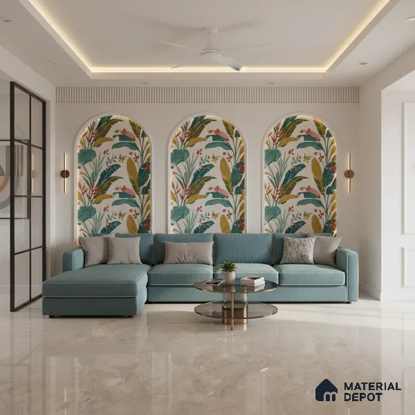 Ivory Marble Floor & Wall Tile TL 09046 B Grande Delray Dove Endless 6 ft x 4 ft Glossy Finish Vitrified Large Format Tile - 9 mm | Random 3 | Suitable for Living Room, Bedroom, Bathroom | Adhesive and Spacers Must be Used During Installation