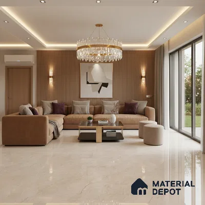 Cream Marble Floor & Wall Tile TL 09046 Grande Delfos Crema Endless 6 ft x 4 ft Glossy Finish Vitrified Large Format Tile - 9 mm | Random 4 | Suitable for Living Room, Bedroom, Bathroom | Adhesive and Spacers Must be Used During Installation