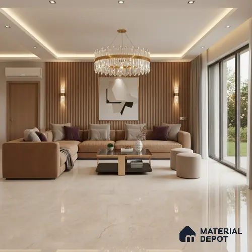 Cream Marble Floor & Wall Tile TL 09046 Grande Delfos Crema Endless 6 ft x 4 ft Glossy Finish Vitrified Large Format Tile - 9 mm | Random 4 | Suitable for Living Room, Bedroom, Bathroom | Adhesive and Spacers Must be Used During Installation