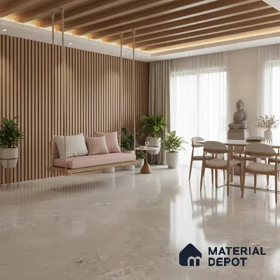 Grey Marble Floor & Wall Tile TL 09047 B Grande Klinker Grey Endless 6 ft x 4 ft Glossy Finish Vitrified Large Format Tile - 9 mm | Random 3 | Suitable for Living Room, Bedroom, Bathroom | Adhesive and Spacers Must be Used During Installation