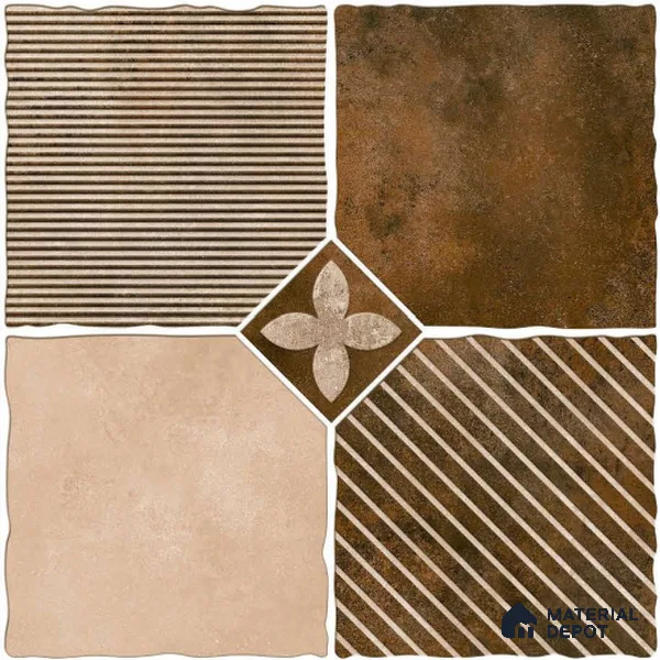 Brown Moroccan Tile TL 09064 9569 16 inch x 16 inch Vitrified Carving Matte Finish - 12 mm | | Suitable for Parking, Terrace | Pattern Alignment May Vary | 2-3 mm Spacer is Mandatory