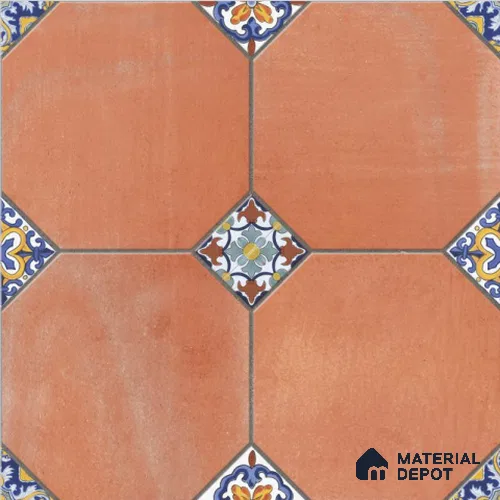 Brown Moroccan  Tile TL 09072  Kendo Red 16 inch x 16 inch Vitrified Carving Matte Finish - 12 mm |  | Suitable for Parking, Terrace | Pattern Alignment May Vary | 2-3 mm Spacer is Mandatory