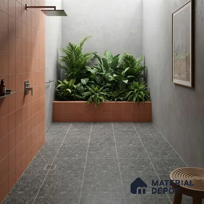 Black Terrazzo Parking Floor Tile TL 09074 B  Terre Nero 16 inch x 16 inch Vitrified Carving Matte Finish - 12 mm | Suitable for Parking, Terrace | Pattern Alignment May Vary | 2-3 mm Spacer is Mandatory