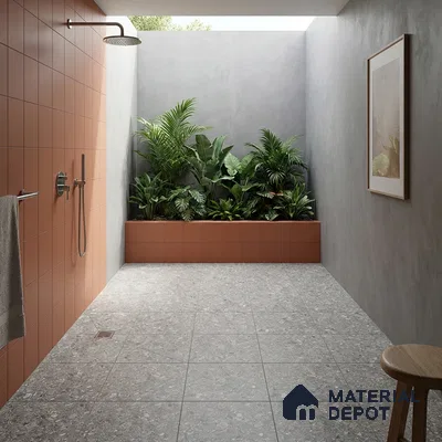 Grey Terrazzo Parking Floor Tile TL 09074  Terre Gris 16 inch x 16 inch Vitrified Carving Matte Finish - 12 mm | Suitable for Parking, Terrace | Pattern Alignment May Vary | 2-3 mm Spacer is Mandatory