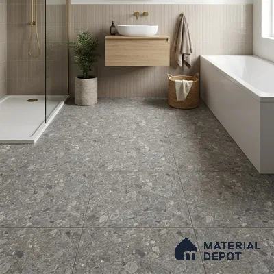 Grey Terrazzo Parking Floor Tile TL 09074  Terre Gris 16 inch x 16 inch Vitrified Carving Matte Finish - 12 mm | Suitable for Parking, Terrace | Pattern Alignment May Vary | 2-3 mm Spacer is Mandatory