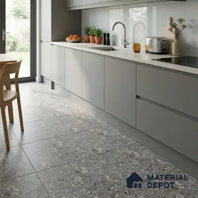 Grey Terrazzo Parking Floor Tile TL 09074  Terre Gris 16 inch x 16 inch Vitrified Carving Matte Finish - 12 mm | Suitable for Parking, Terrace | Pattern Alignment May Vary | 2-3 mm Spacer is Mandatory
