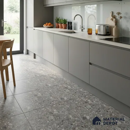 Grey Terrazzo Parking Floor Tile TL 09074 Terre Gris 16 inch x 16 inch Vitrified Carving Matte Finish - 12 mm | Suitable for Parking, Terrace | Pattern Alignment May Vary | 2-3 mm Spacer is Mandatory
