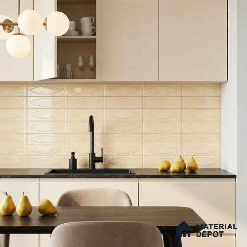 Yellow Faux Subway Wall Tile TL 09093 B Eye Yellow 1 ft x 1 ft Ceramic Glossy Finish - 9 mm | Suitable for Highlighter Wall, Bathroom, Kitchen Wall & Backsplash | Please Expect a Slight Variation of Pattern