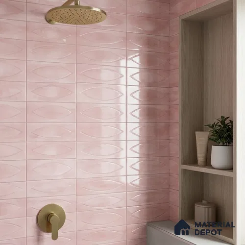 Pink Faux Subway Wall Tile TL 09093 Eye Pink 1 ft x 1 ft Ceramic Glossy Finish - 9 mm | Suitable for Highlighter Wall, Bathroom, Kitchen Wall & Backsplash | Please Expect a Slight Variation of Pattern