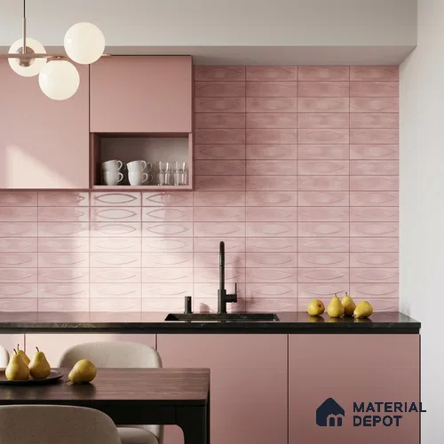 Pink Faux Subway Wall Tile TL 09093 Eye Pink 1 ft x 1 ft Ceramic Glossy Finish - 9 mm | Suitable for Highlighter Wall, Bathroom, Kitchen Wall & Backsplash | Please Expect a Slight Variation of Pattern