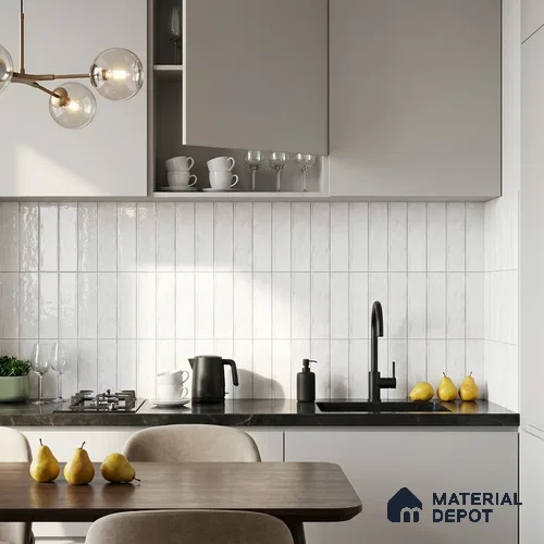 White Faux Subway Wall Tile TL 09094 B  Lucido Blanco 1 ft x 1 ft Ceramic Glossy Finish - 9 mm | Suitable for Highlighter Wall, Bathroom, Kitchen Wall & Backsplash | Please Expect a Slight Variation of Pattern