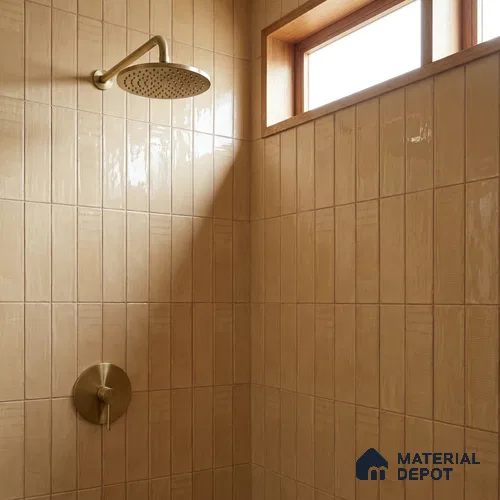 Cream Faux Subway Wall Tile TL 09094 D Lucido Carmel 1 ft x 1 ft Ceramic Glossy Finish - 9 mm | Suitable for Highlighter Wall, Bathroom, Kitchen Wall & Backsplash | Please Expect a Slight Variation of Pattern
