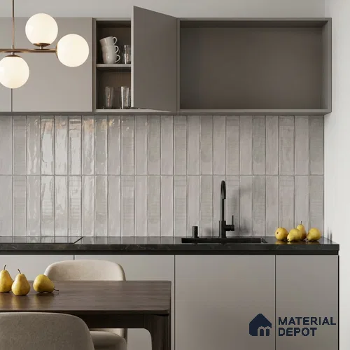 Grey Faux Subway Wall Tile TL 09094 F  Lucido Cotton 1 ft x 1 ft Ceramic Glossy Finish - 9 mm | Suitable for Highlighter Wall, Bathroom, Kitchen Wall & Backsplash | Please Expect a Slight Variation of Pattern
